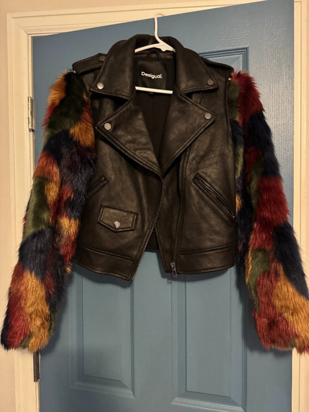 Desigual Biker Jacket with Detachable Faux Fur Sleeves
